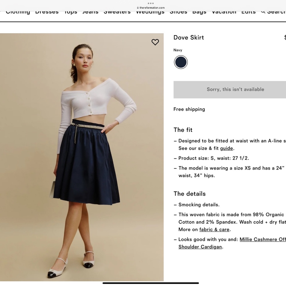 Reformation Dove Skirt (NWT)